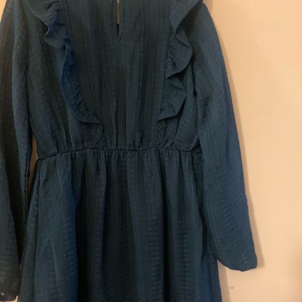 Girls' Long Sleeve Ruffle Dress - Teal Blue